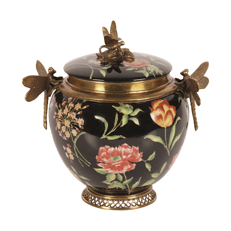 Floral Canister with Dragonflies