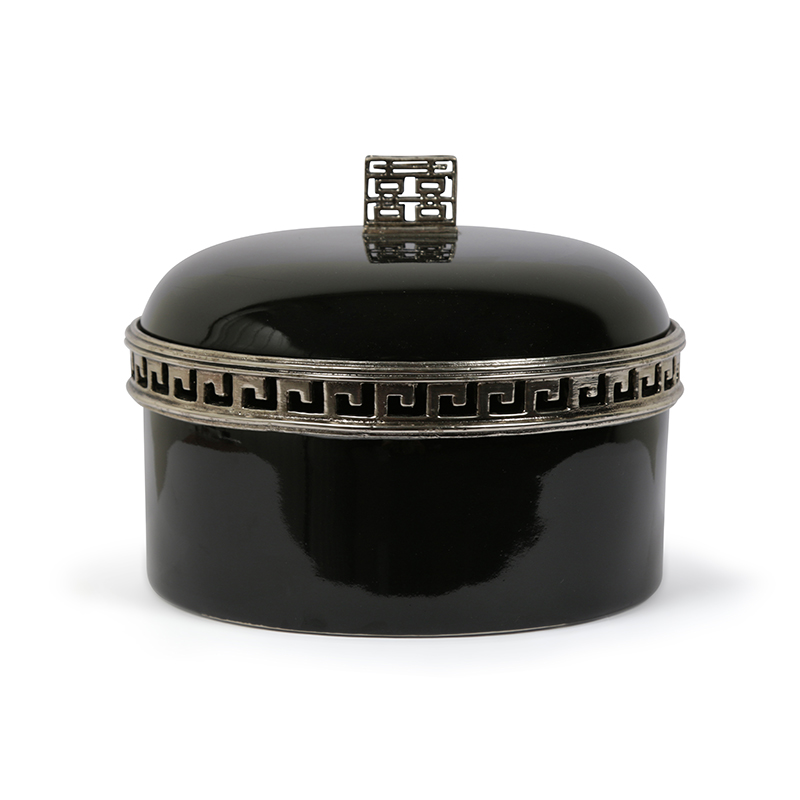 Round Black Box with Silver Detail